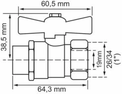 Vanne à Sphère Mâle Femelle 26/34 V370 - Manette Papillon -ROBINETTERIE HAMMEL Soldes 1372 26A 4