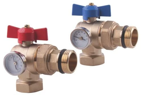 Kit Vannes PCBT Coudées Laiton Brut Avec Thermomètre - SOMATHERM 3 Kit Vannes PCBT Coudées Laiton Brut Avec Thermomètre - SOMATHERM