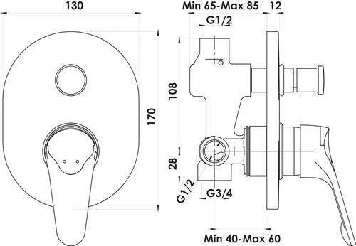 Mitigeur Bain-douche à Encastrer Access - ROLF 4 Mitigeur Bain-douche à Encastrer Access - ROLF – Image 2
